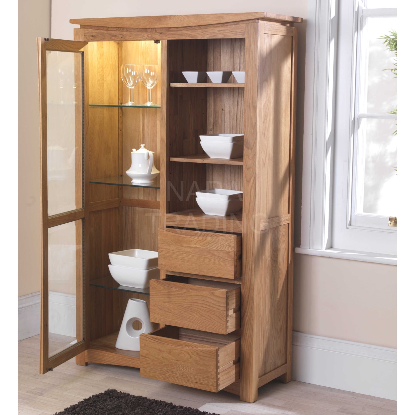 Crescent solid oak modern furniture glazed display cupboard eBay